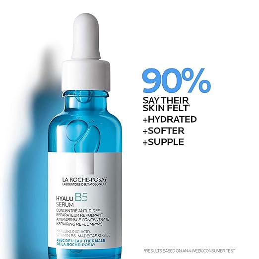 La Roche-Posay hyaluronic acid serum for face in blue bottle with dropper for hydration and anti-wrinkle benefits