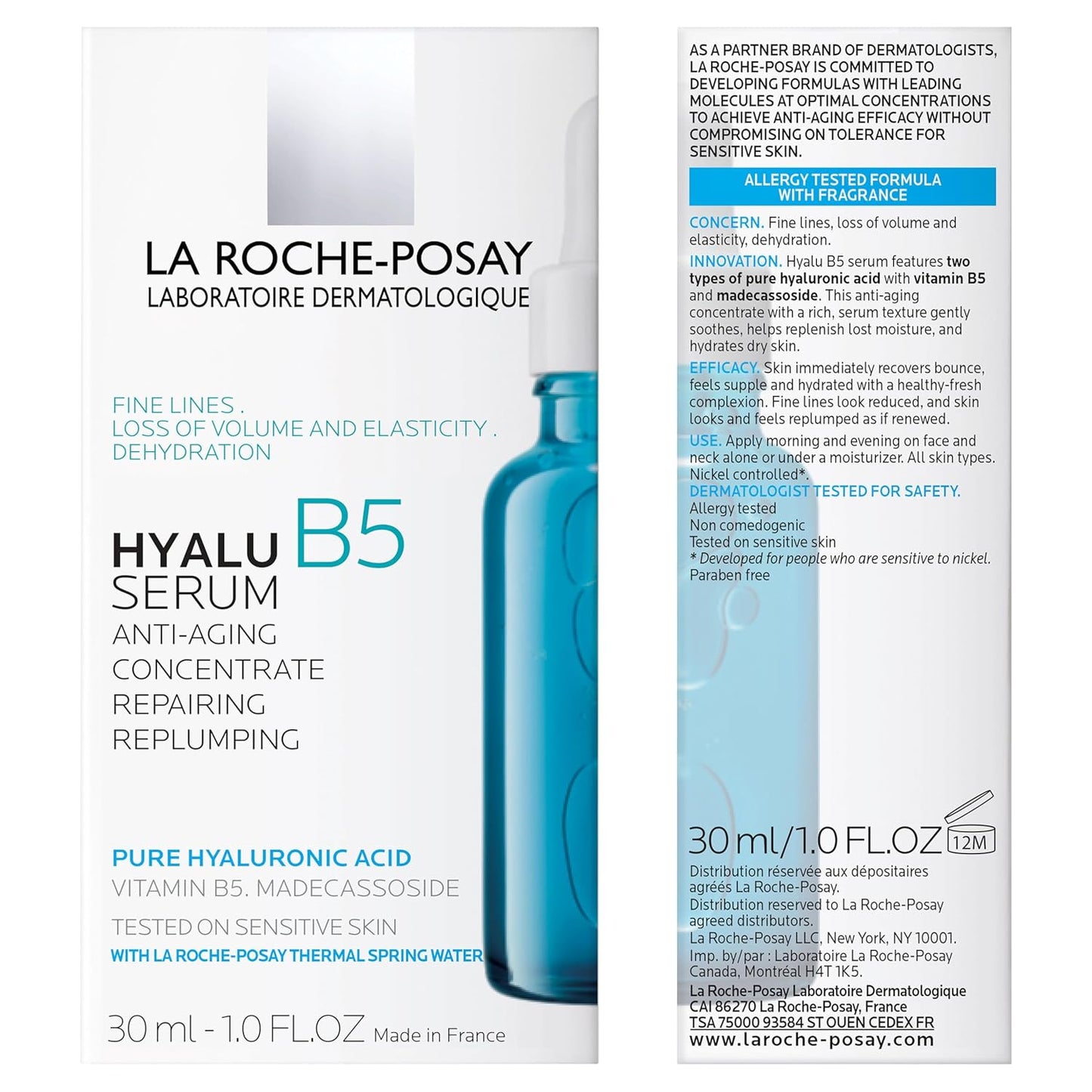 La Roche-Posay Hyalu B5 serum bottle with box featuring hyaluronic acid serum for face anti-aging benefits