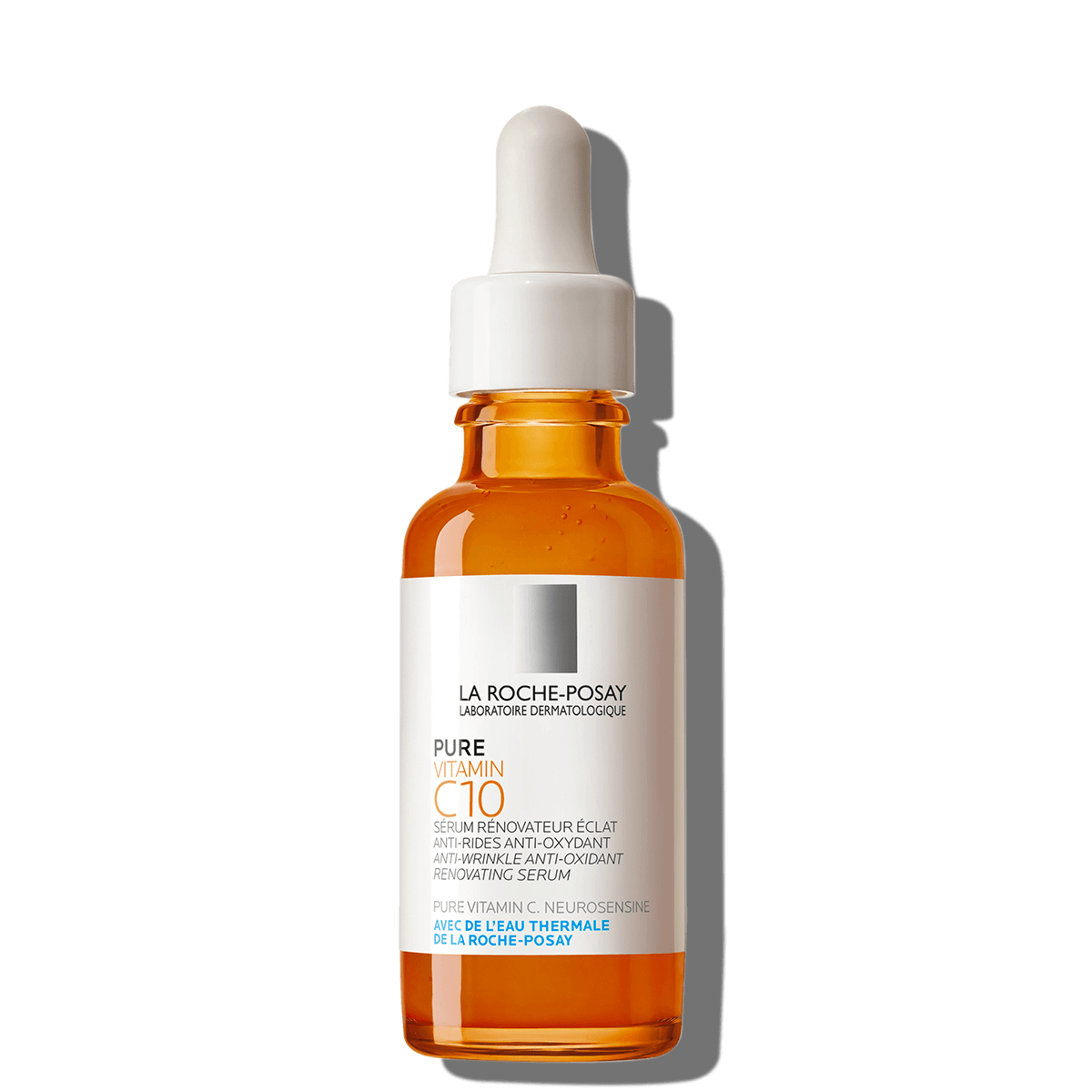 La Roche-Posay Vitamin C10 Serum in an amber glass bottle with white dropper for skin care