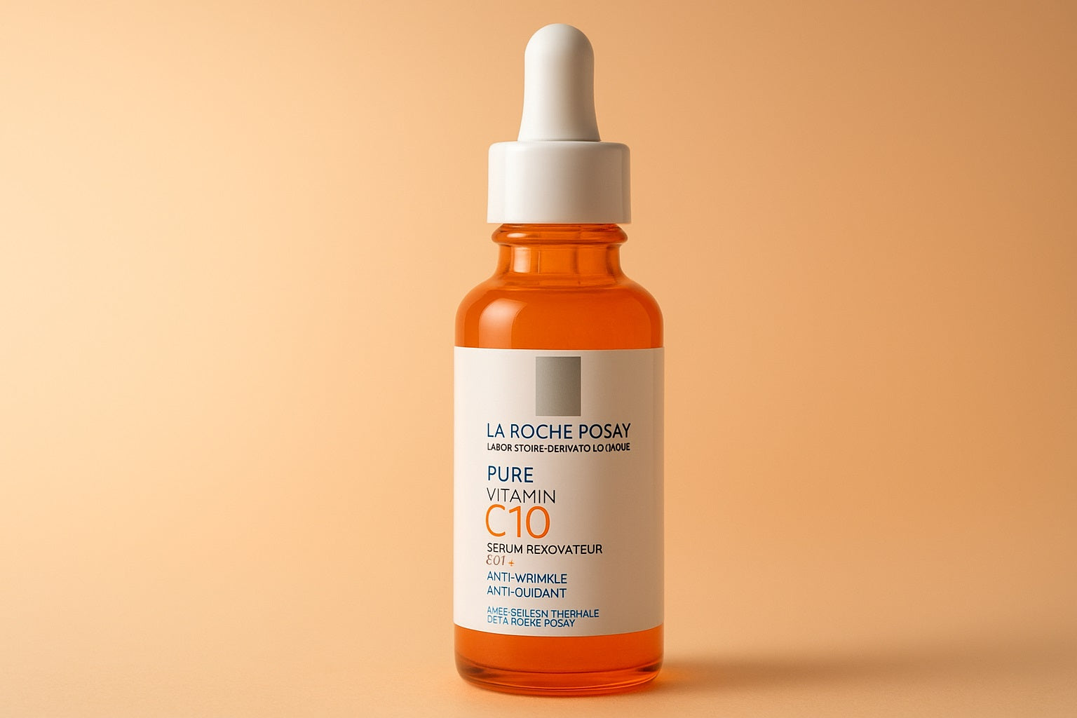 La Roche-Posay Vitamin C10 Serum orange bottle with white dropper for skin care